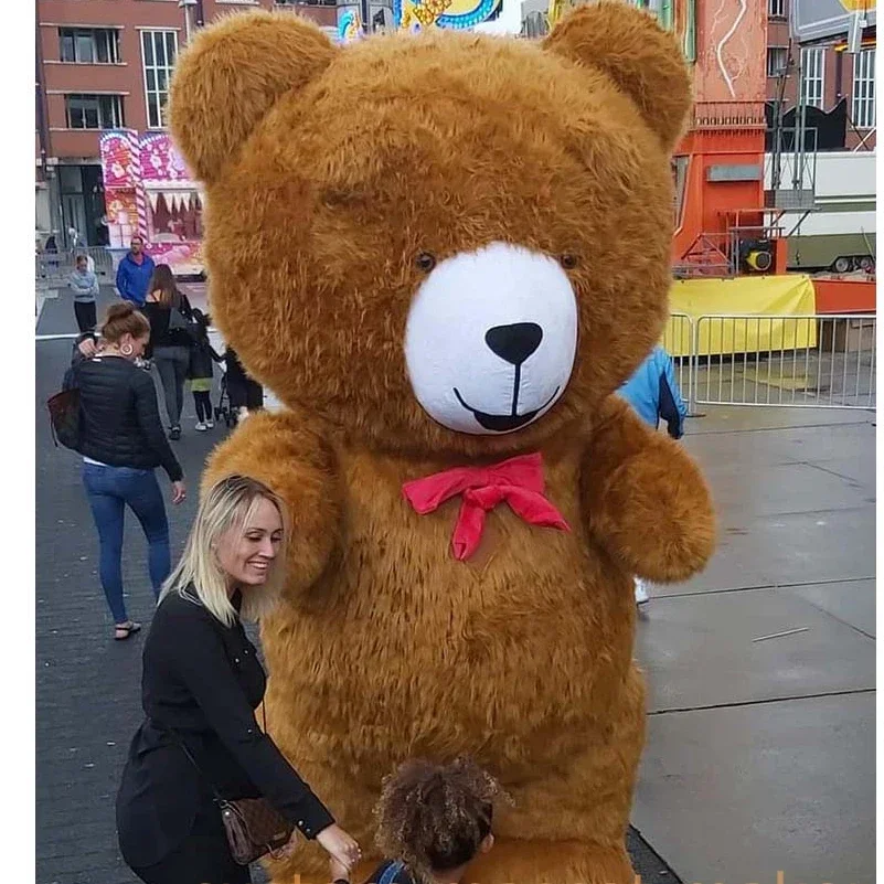 Disfraz de oso de peluche de piel inflable gigante de Navidad de 3m, traje de mascota para caminar completo para adultos, disfraz de entretenimiento, vestido de lujo P