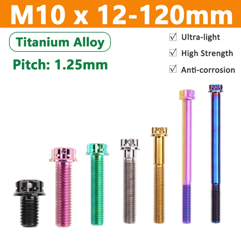 1pcs Fine Thread Titanium Alloy Bolt M10 Length 12-120mm Torx Head Flange Screw High Strength Motorcycle Screws Pitch 1.25mm