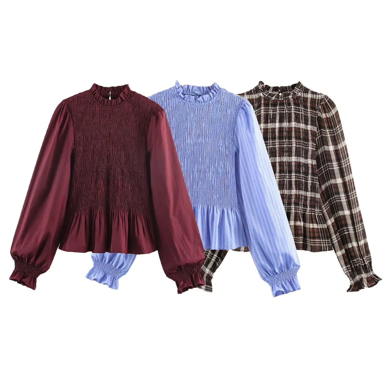 Brand Plaid Ruffle Blouses for Women Fairy Pleated Shirts and Blouses Woman Fashion Spring Womens Tops Streetwear Women's Blouse