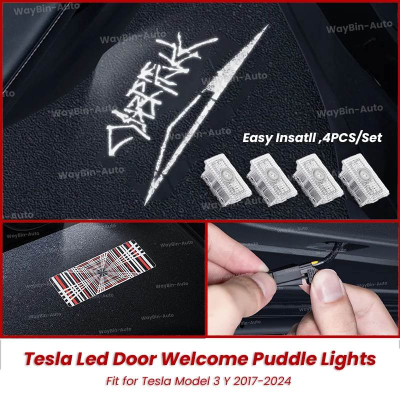 

For Tesla Model 3/Y 2017-2024 Cybertruck Logo LED Door lights Welcome lights Puddle lights Plaid spotlights replace accessories