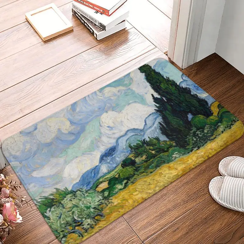 Custom Wheat Field With Cypresses Doormat Mat Anti-Slip Vincent Van Gogh Kitchen Bath Toilet Rug Carpet 40*60cm