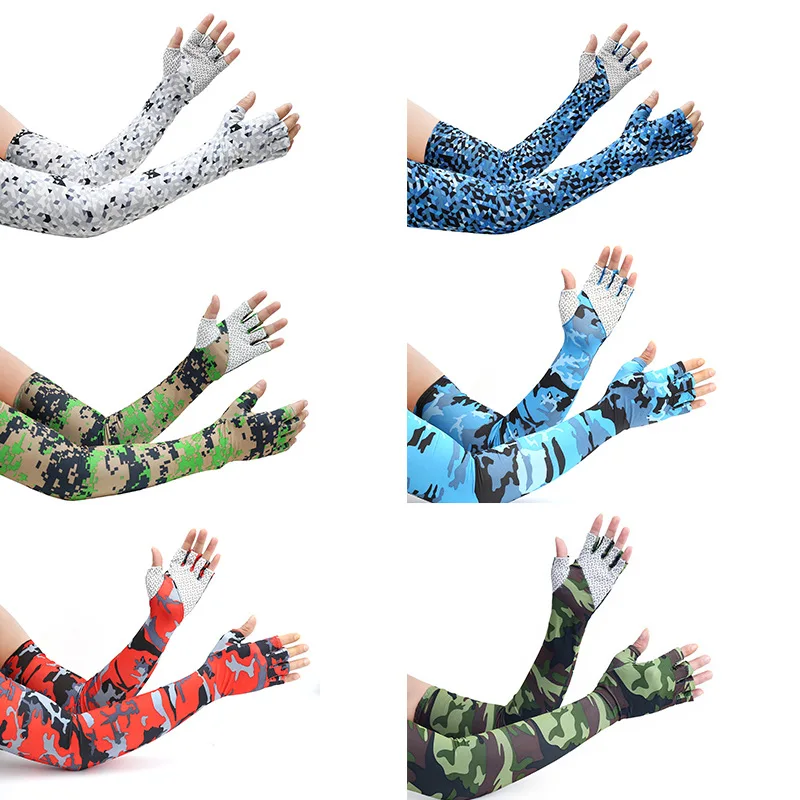 Sun Protection Sleeves For Men Women Arm Half Fingers Cool Elastic Cycling Driving Anti-skid Fishing Ice Silk Oversleeve Gloves