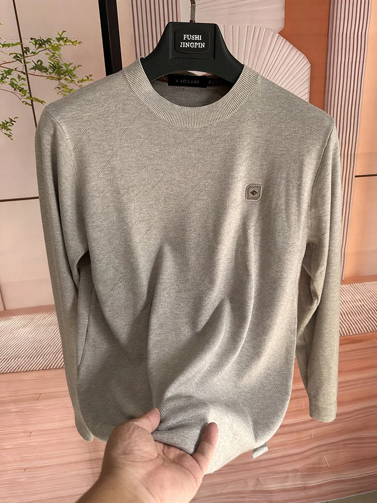 

Мужской трикотаж из смеси шерсти Long Sve, круглый ней базовый слой, повседневный, удобный, теплый, дышащий, с геометрическим узором