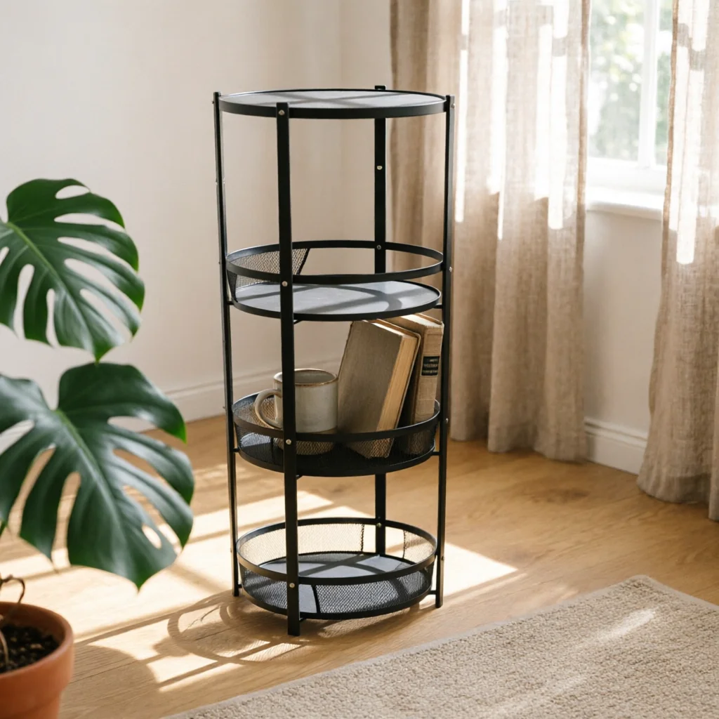 Rolling Cart with Wood Top Multi-Tier Side Table with Storage Folding Table with Shelves Space-Saving Furniture Open