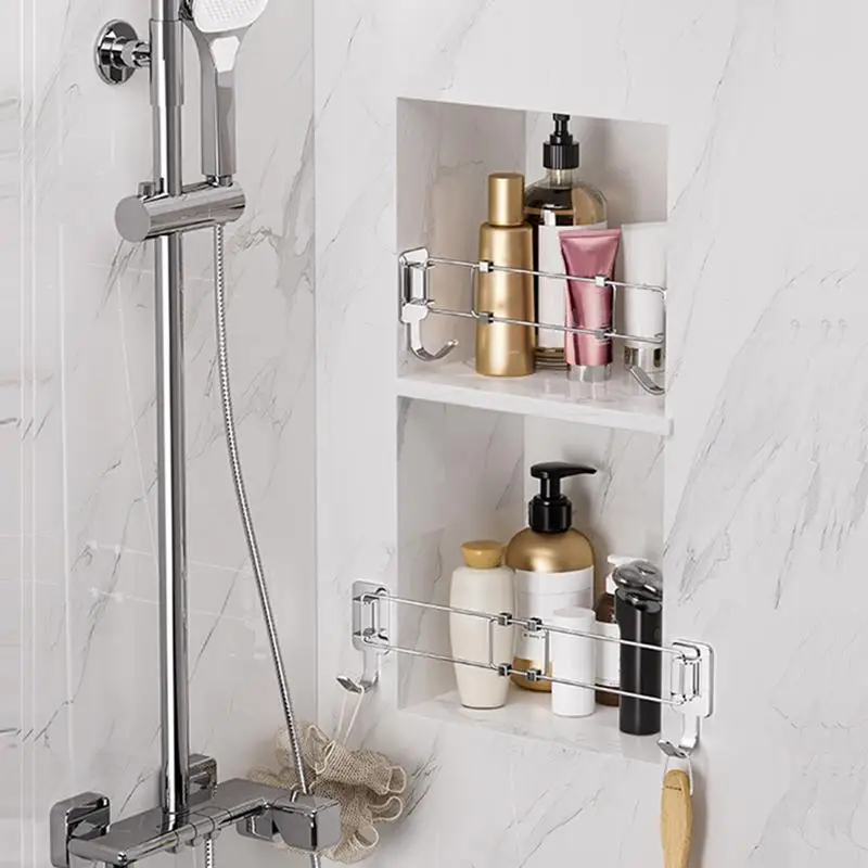 RV Shower Corner Storage Bar Stainless Steel Telescopic RV Shower Caddy Space-saving Storage Bar Anti-Rust Adjustable RV Shelf