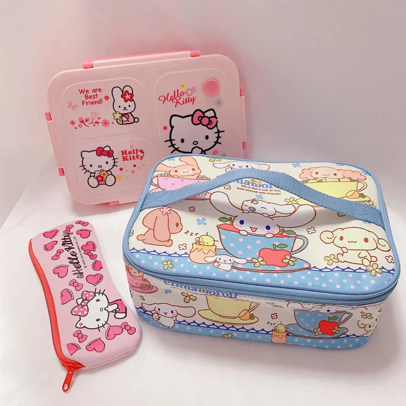 Sanrio Hello Kitty Handbag Lunch Bag Cartoon Student Lunch Box Bag Melody Lunch Box Insulation Bag Large Capacity Storage Bag