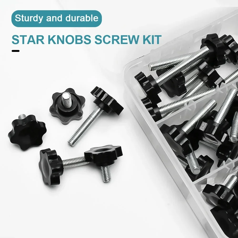 핸드 노브 나사 볼트 키트, M5 M6 M8 플럼 핸들, 6 성급 접착제 별 모양 헤드 나사 클램핑 엄지 핸들 기계 볼트 너트