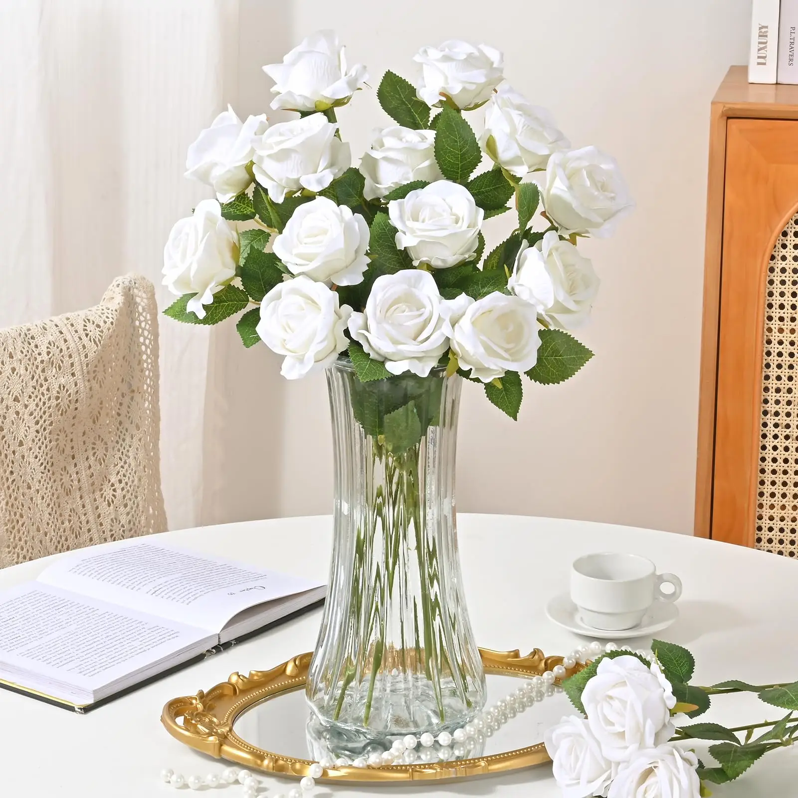 10PCS Artificial Roses Flower with Long Stems Real-touch Roses Fake Flowers for Wedding Home Living Room Party Decoration Gifts