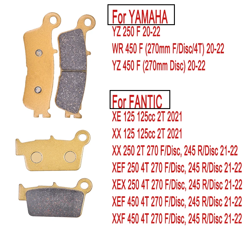 

Motorcycle Front Rear Brake Pads For YAMAHA YZ450F WR450F YZ250F 20-22 For FANTIC XXF450 XEF450 XEX250 XEF XX250 21-22 XE XX 125