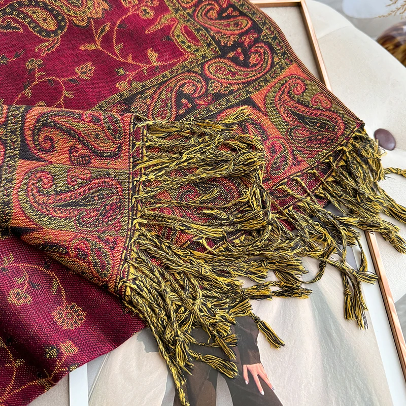 Quaste Decke Design Dicke Pashmina Neue Winter Warme Schal Wrap Paisley Muster Schal Frauen Halstuch Poncho Stolen 2023 – Detail 11