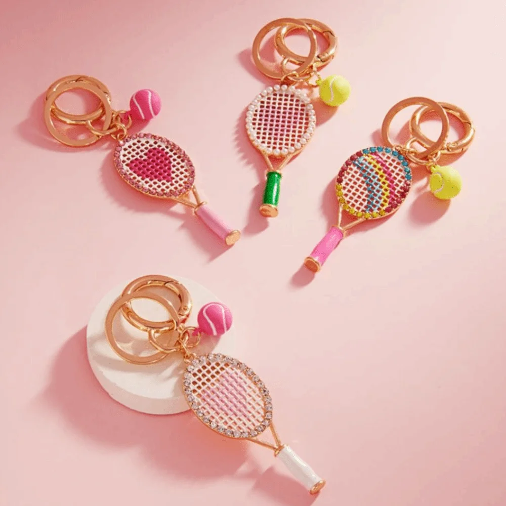 Bag Accessories Tennis Enthusiasts Tennis Racket Keychain Alloy DIY Bag Charm Inlaid Rhinestone Sports Style Bag Pendant Summer