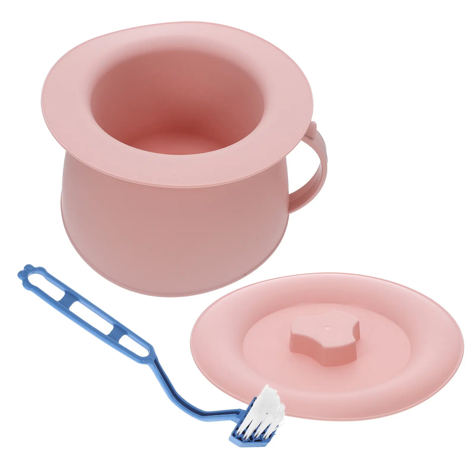 

Портативное ведро-горшок 1,5 л для пожилых людей и детей, прикроватный туалет с щеткой, прочный, для ночного использования, розовый, для сбора мочи, переносной