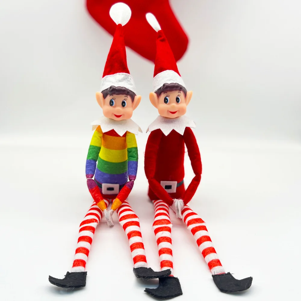 New Red Christmas Elf Doll Rainbow Ornament Christmas Decoration Novelty Long Bendy Naughty Boy Christmas Elves Doll