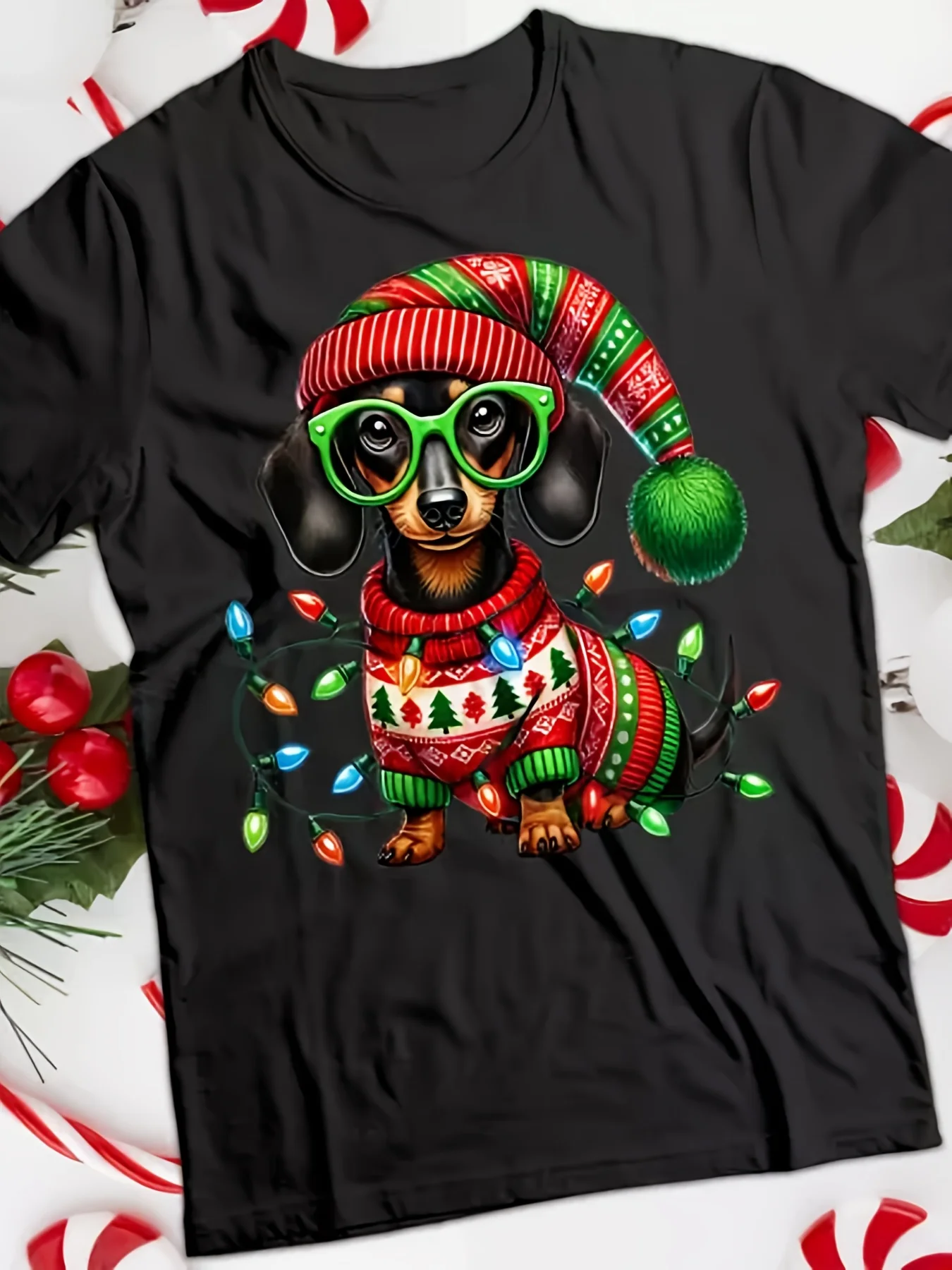 Adult Christmas Tee Cute Hippo Santa Hat Christmas Tree Colorful Presents Holly I Want A Hippopotamus