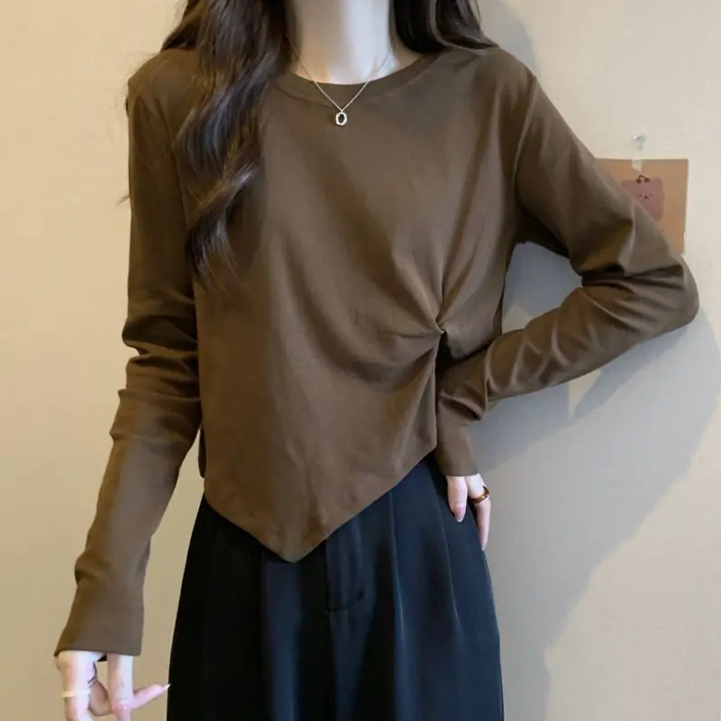 Koszulka z długim rękawem Careful Base Shirt Wiosna i Jesień Wyszczuplająca Nieregularna Bluzka