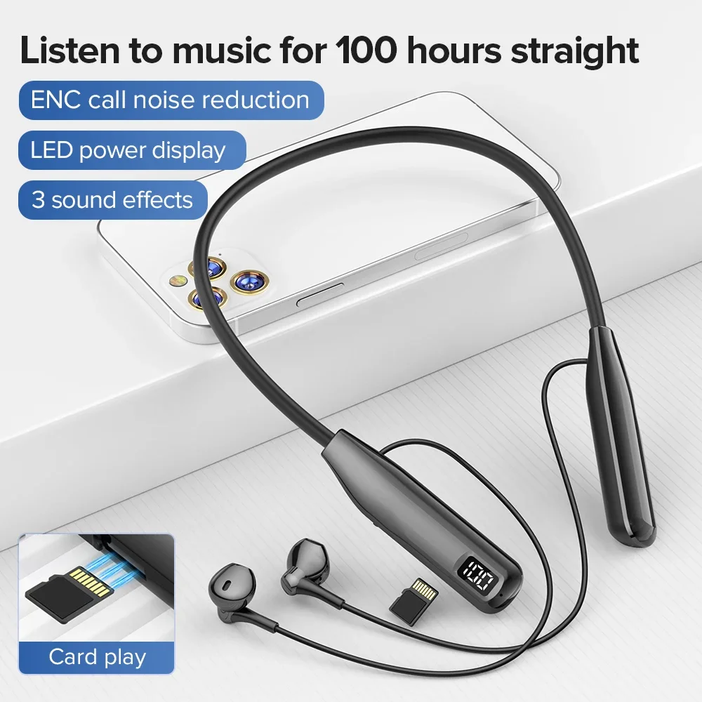 EARDECO 100 Hour Playback Auriculares Bluetooth Headphone Bass with Mic Earphone Wireless Headphones Stereo Sport Neckband