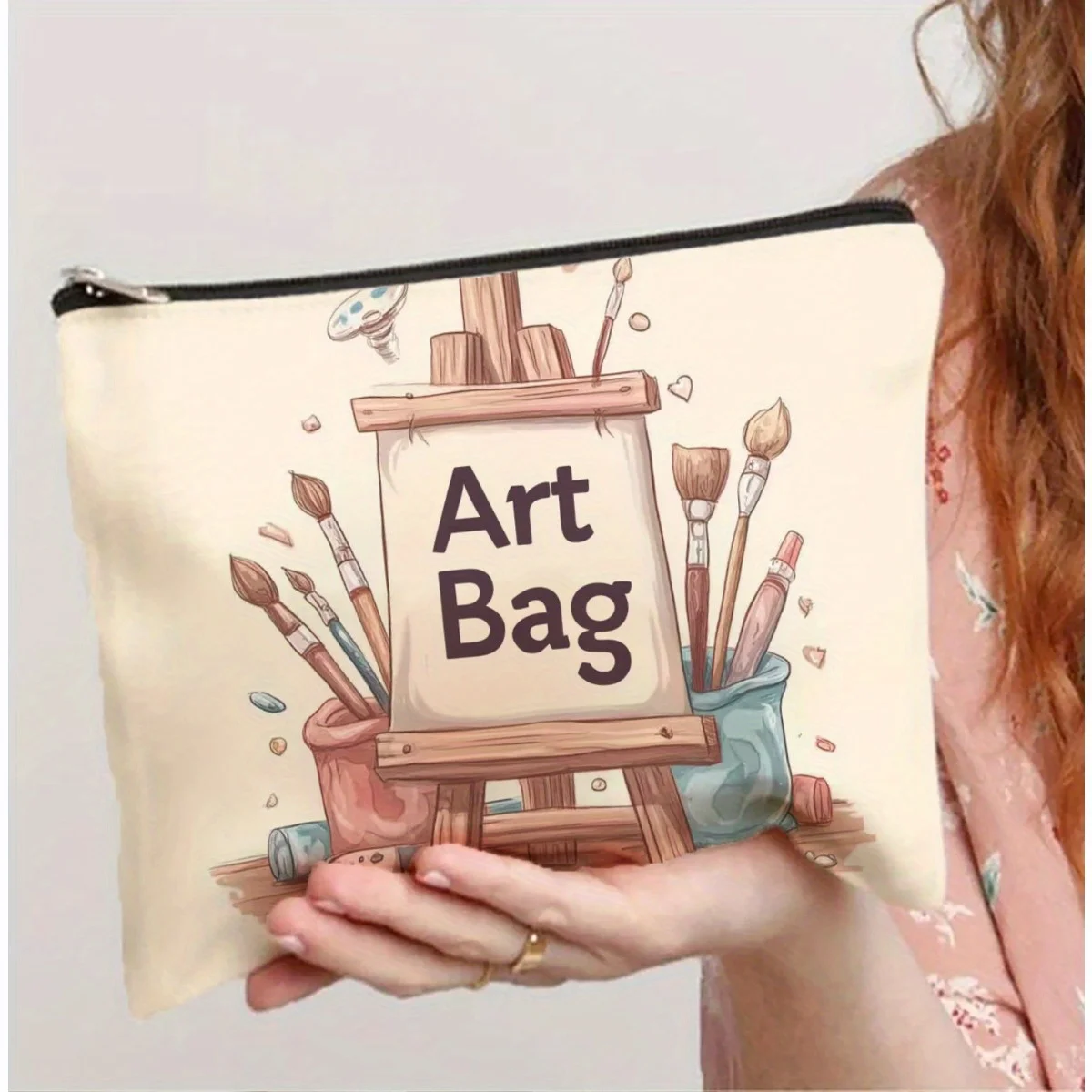 Un sac de maquillage sur le thème artistique: pochette multifonctionnelle à fermeture éclair, sac de rangement de bijoux, petit sac de rangement à fermeture éclair de voyage parfait.