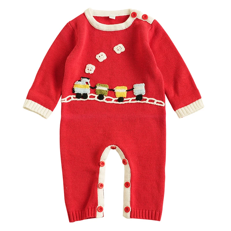 

Christmas Baby Boys Girls Knit Overalls Romper Autumn Winter Newborn Clothes Embroidery Crochet Jumpsuit Infant New Year clothes