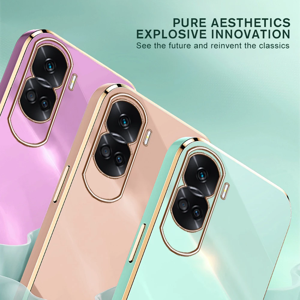 Honar Xonor 90Lite Honor90Lite Case Plating Square Gold Frame Phone Coques For Honor 90 Lite 5G Soft Silicone Back Cover Fundas