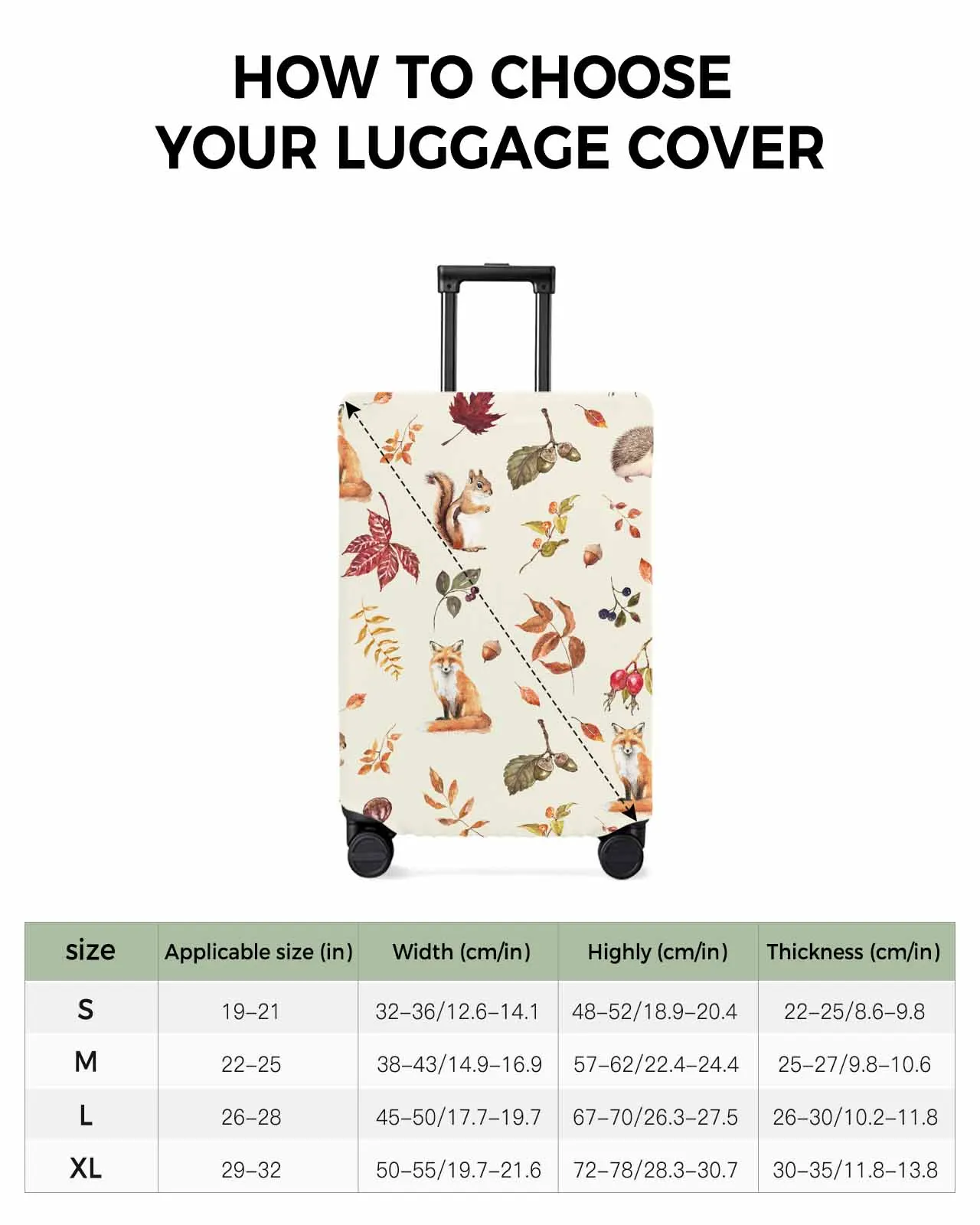 Thanksgiving Plants Squirrel Fox Hedgehog Elastic Baggage Cover For 18-32 Inch Suitcase Case Dust Cover Travel Accessories