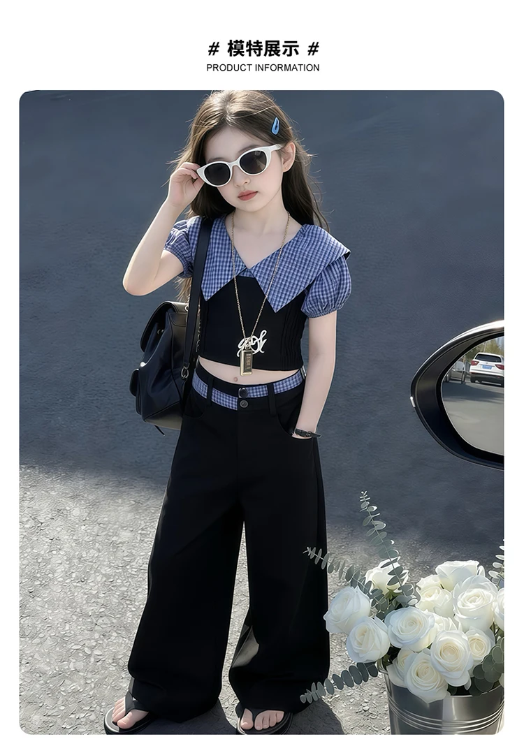 Neue Mode Kinder Streetwear Mädchen Rückenfreies Kleidungsset Crop-Top und Hose 2-teiliger Anzug Kinder Trend Street Trainingsanzug – Detail 2
