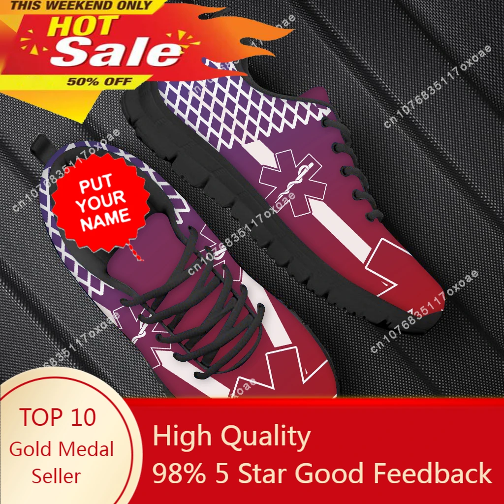 

Paramedic EMT EMS Print Men Casual Nursing Shoes Male Lace Up Flat Shoes Customize Name/Logo Mesh Nurse Sneakers