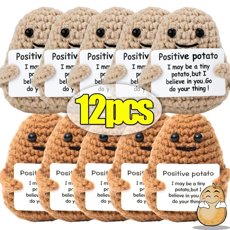 Mini Positive Energy Handmade Plush Wool Knitting Potatoes Doll Hug Pocket with Card Creative Festivals Gift Home DIY Decoration