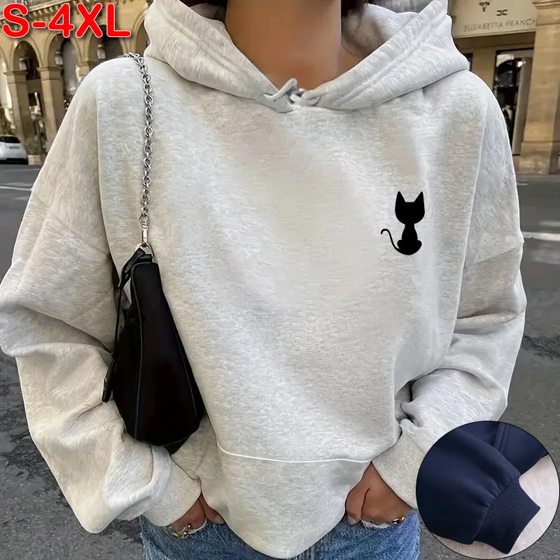 

Fashionable new autumn long sleeved printed drawstring pocket loose hooded Korean sweatshirt with drawstring hoodie casual top