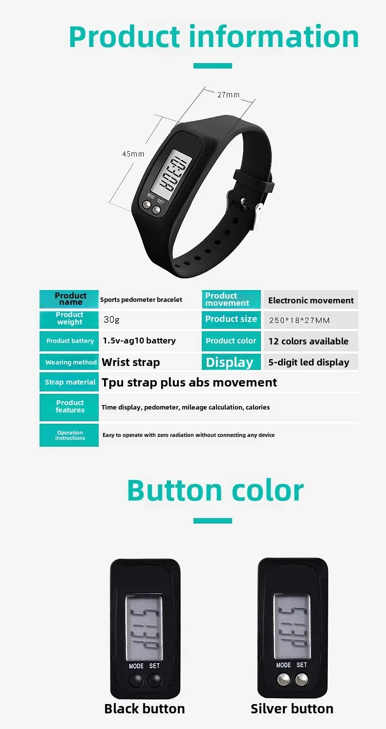 ساعة معصم جديدة عداد الخطى الإلكتروني للرياضة والجري والمشي لمسافات طويلة ساعة LED متعددة الوظائف عداد الخطى ساعة معصم من السيليكون #6