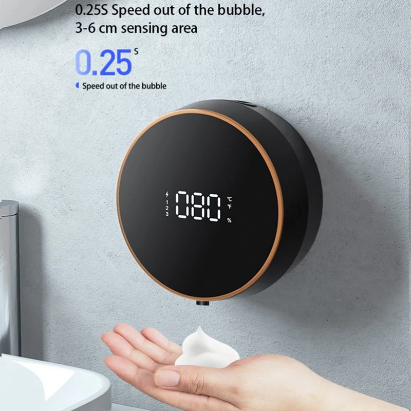 Touchless Automatic Sensor Soap Dispenser Foam Type-C Charging Smart Induction Hand Washer With Temperature Easy To Use Black