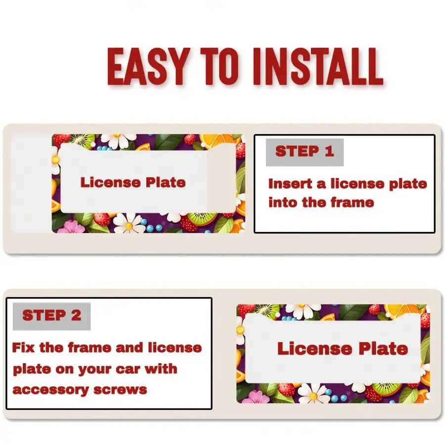 

2D Flat1pc Metal License Plate Frame With Fruit And Floral Patterns Ideal For Valentine's Day Perfect For Enhancing Your