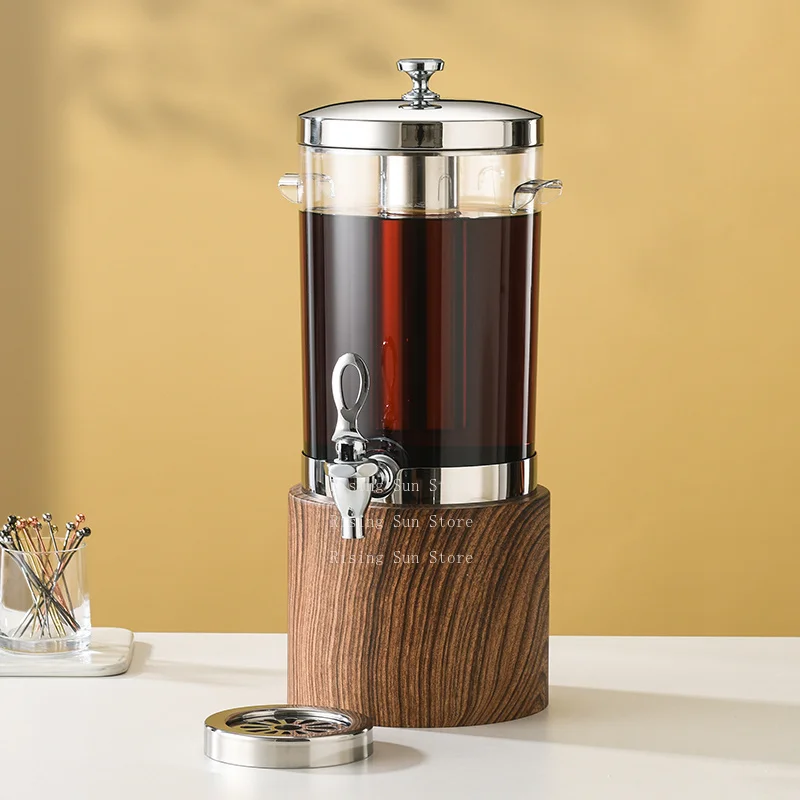 5.8-Liter dark brown wood grain stainless steel beverage/juice dispenser with  and ice core for hotel restaurant buffets