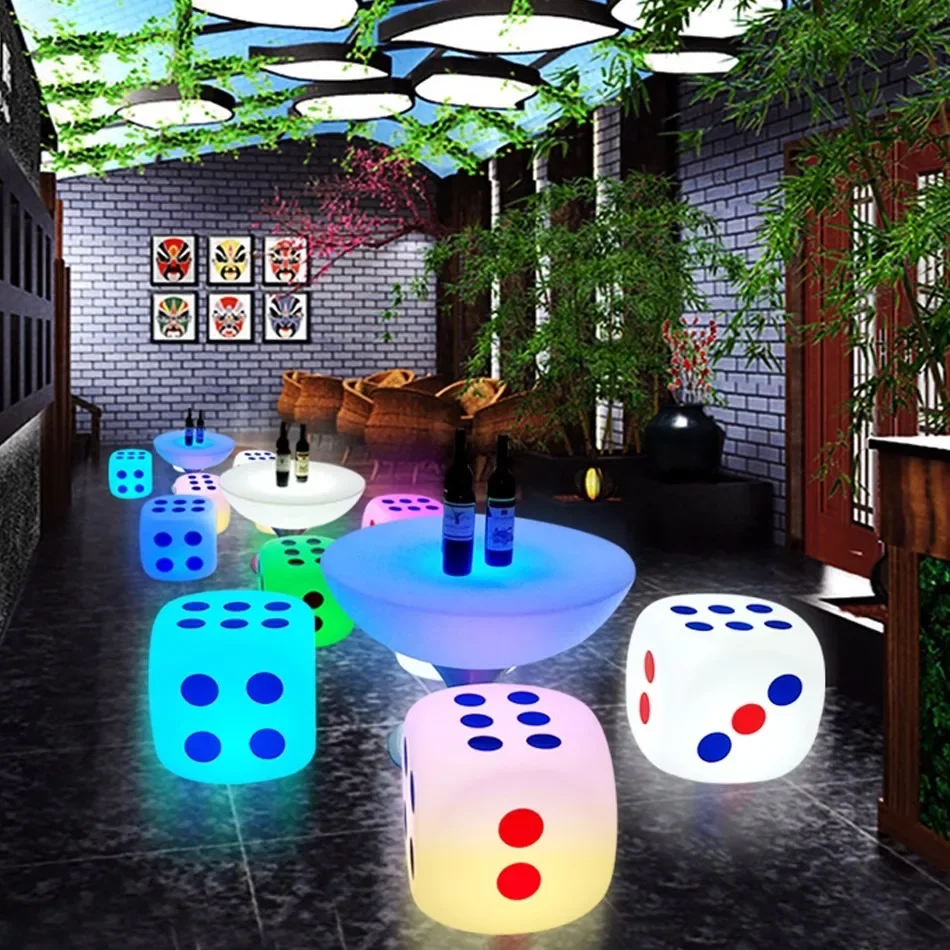 Creative Luminous Dice Stool Fashion Waterproof Bar Stool LED Luminous Cube Stool Outdoor Sieve Cup Loose Table Table