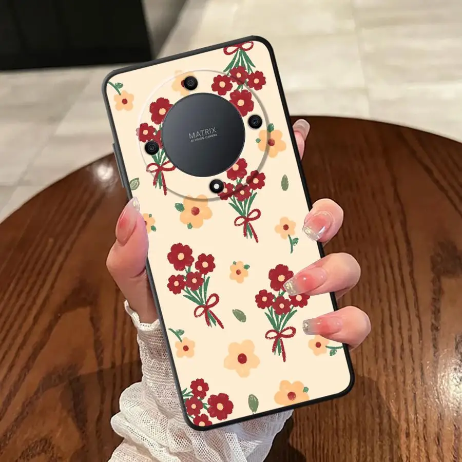 Case for Honor X9a X7a 8X X8 X9c 90 Lite X9 X7 70 Soft Back Phone Cover Beautiful Red Flower