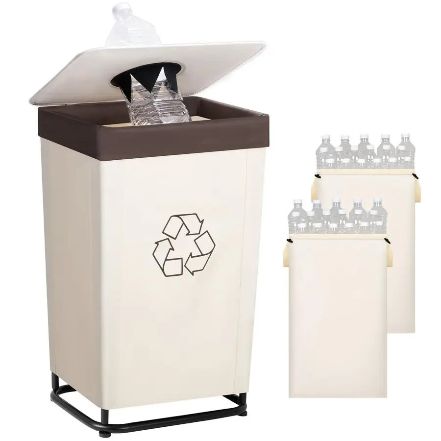 

Recycling Bin with Lid, 29Gal Large Recycling Bin for Kitchen, Indoor Recycling Bins with 2 Reusable Washable Bags for Bottles a