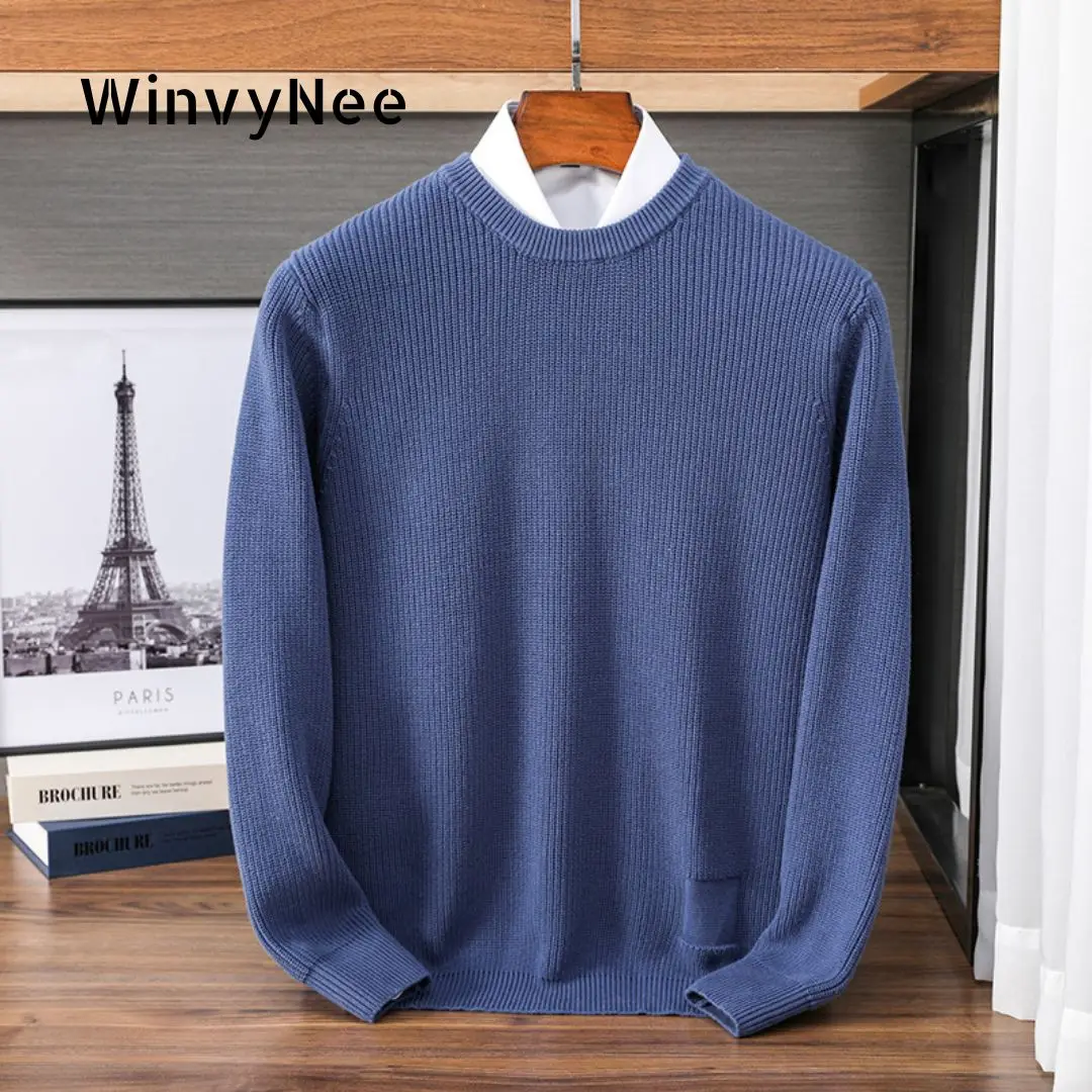 

Мужской свитер WinvyNee, одежда из 100% хлопка, повседневный однотонный свитер с круглым вырезом и длинными рукавами, утепленный трикотажный топ, пуловеры, весенняя коллекция ZM1092006