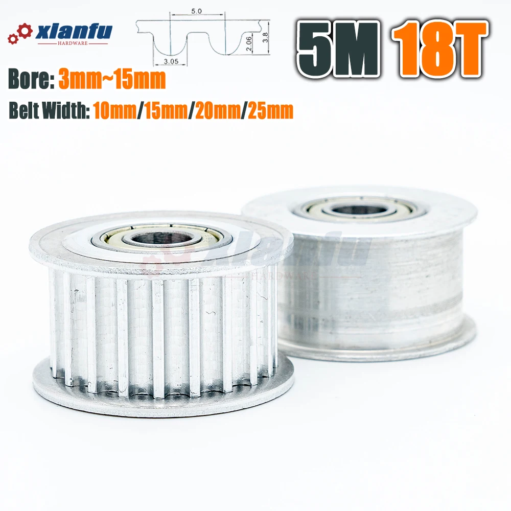 HTD 5M 18T Idle Gear Bore 3～15mm Width 11～27mm 18Teeth Tensioner HTD5M 18Teeth Tightening Wheel With Bearing Timing Belt Pulley