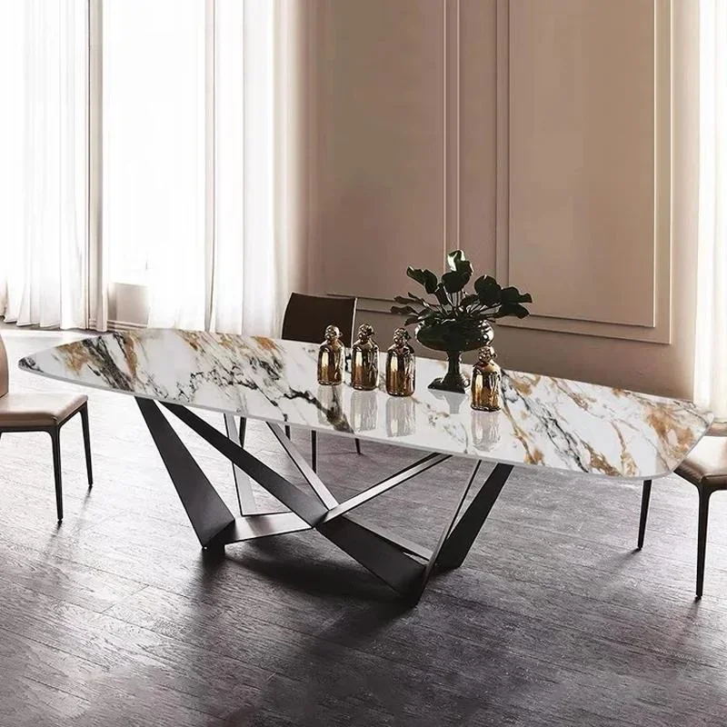 Italian Style Customized 2-meter Rock Plate Dining Table In Gray Kitchen Designer Rectangle Table Chairs Combination Furniture