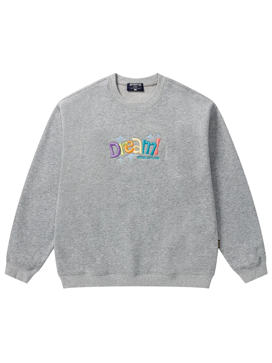 

Trendy Embroidered Fce Lined Thiened Long Sve Sweatirt Men's Autumn Winter American Retro Loose Versatile Warm Top