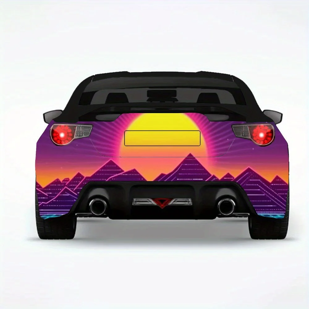 ملصق سيارة Retro Sci - Fi Sunset ملصق فينيل لخلف السيارة، ملصقات فينيل ذاتية اللصق مقاومة للماء لذيل السيارة والمصد، De