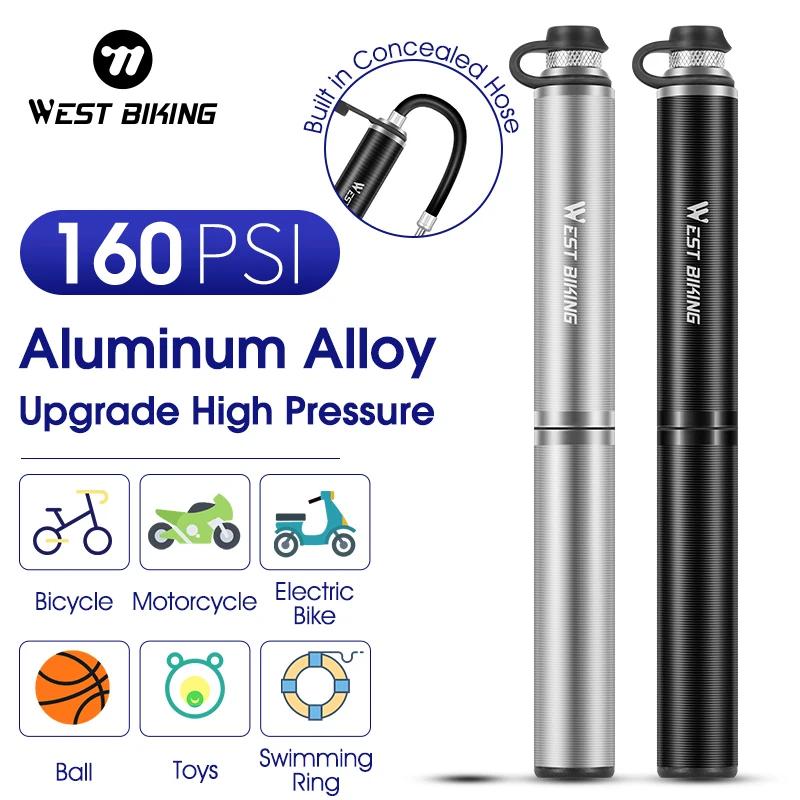 WEST BIKING Bike Pump High Pressure 160PSI Aluminum Bicycle Air Pump Schrader Presta Valve Bike Tire Pump Accessories With Hose