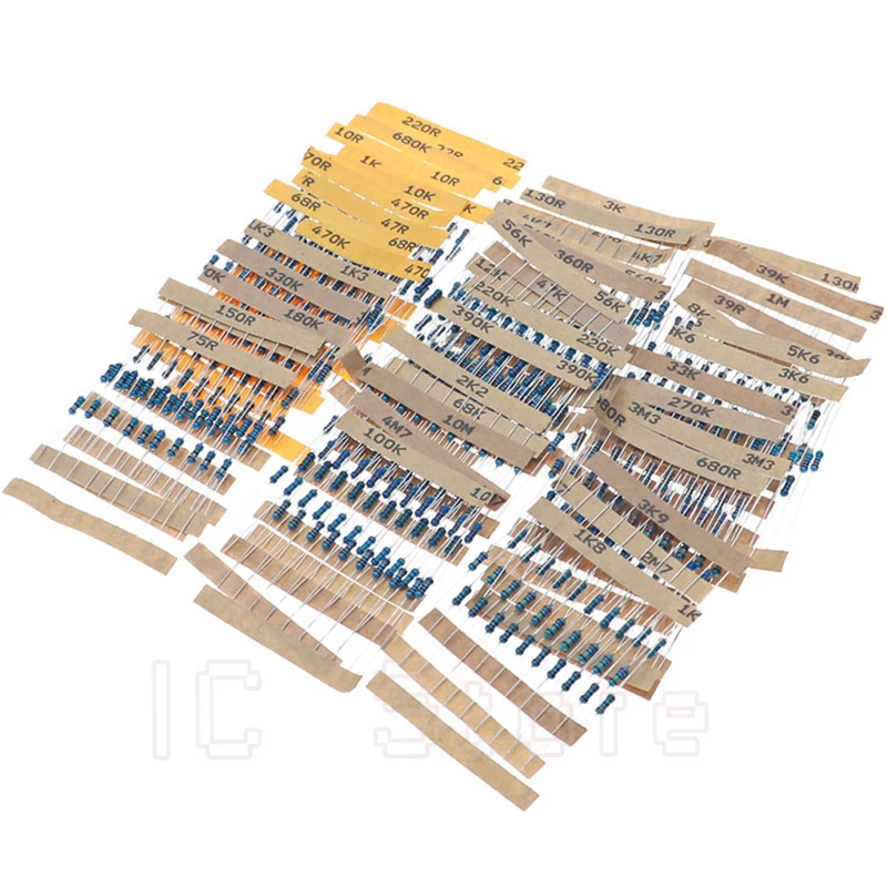 1/8W 1/4W 1/2W 1W 2W 3W Metal Film Resistor Assortment Kit Set 1% Mixing of Five Color Ring Resistor Pack 0.125W 0.25W 0.5W