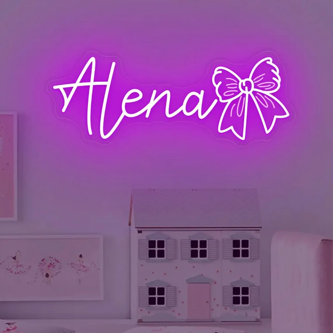 Custom Bow Name Neon Sign for Kids, Pink Bow Name Neon, Girl's Room Sign, Nursery Dorm Decor Home Wall Decor,Gift For Kids view 3