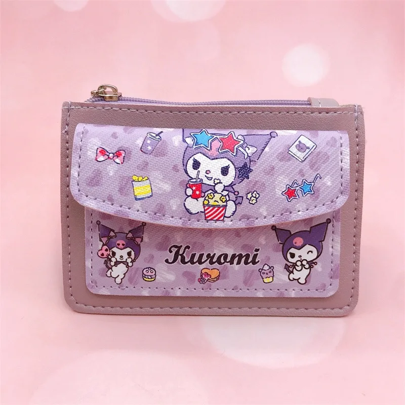 Kawaii Cartoon PU Leather Wallet Sanrio Anime Hello Kitty Cinnamoroll Kuromi Casual Short Wallets Cute Card Holder Coin Purse