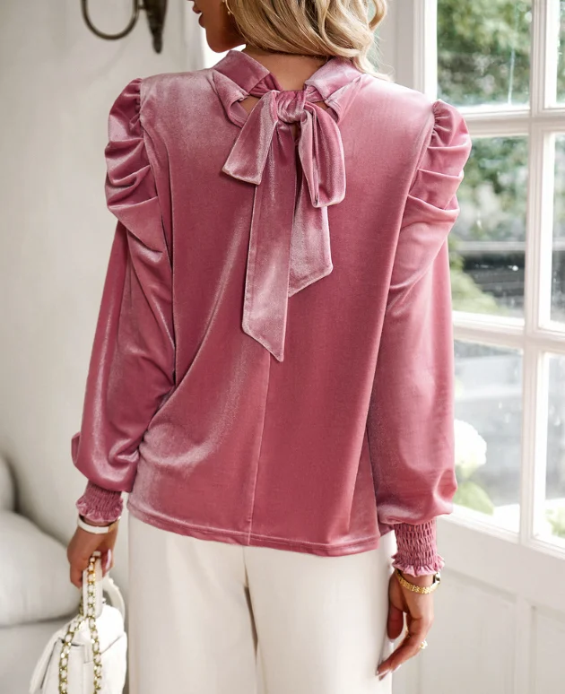 Blouse Woman Trend 2024 Fashion Casual Solid Color Long Sleeved Korean Velvet Shirt for Women