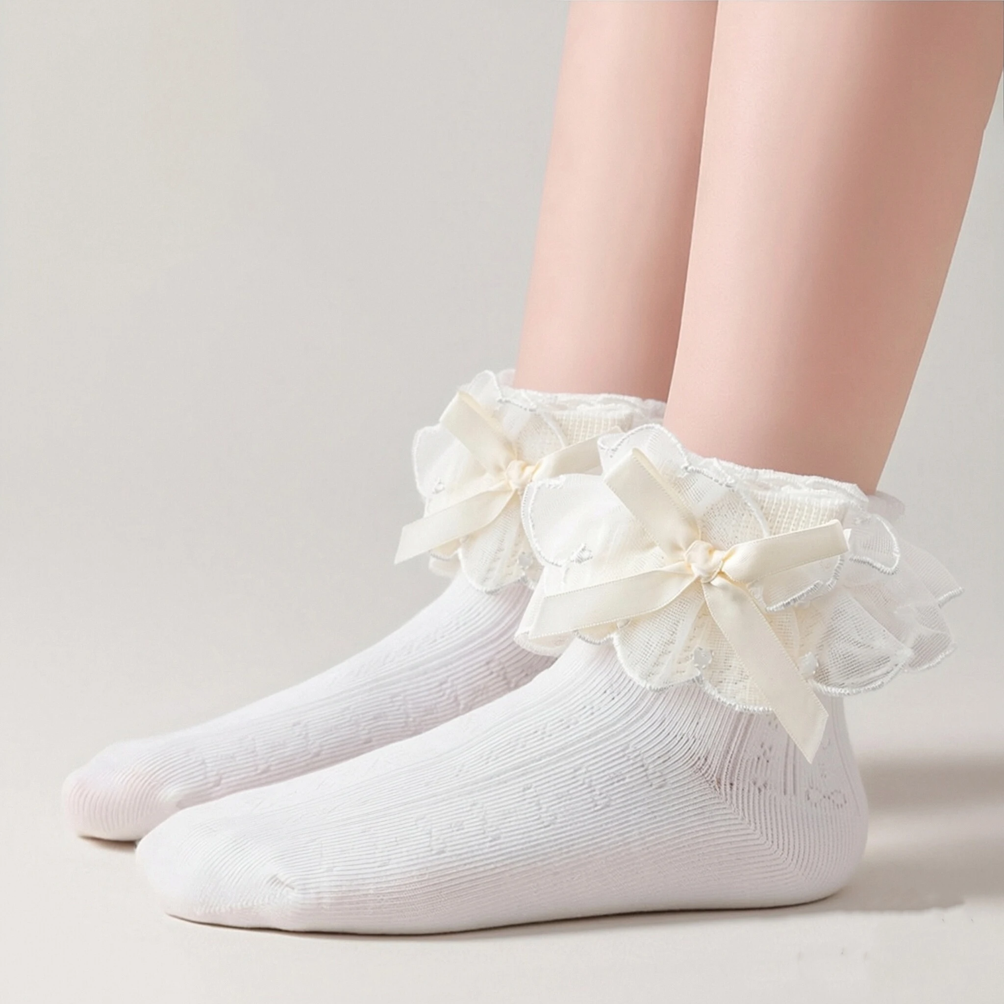 New Summer Princess Girls Frilly Socks With Lace Bowknot Baby Ankle Socken Children Breathable Socks Kids Dance Sock For School