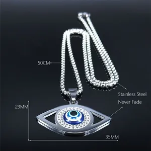 Islam Hamsa Blue Eye Stainless Steel Necklace Turkish Eye Current Bracelet Greek Jewelry Ojo Turkish Acero Stainless N1137s02 8 Main Sales Greek Eye Necklace - №5