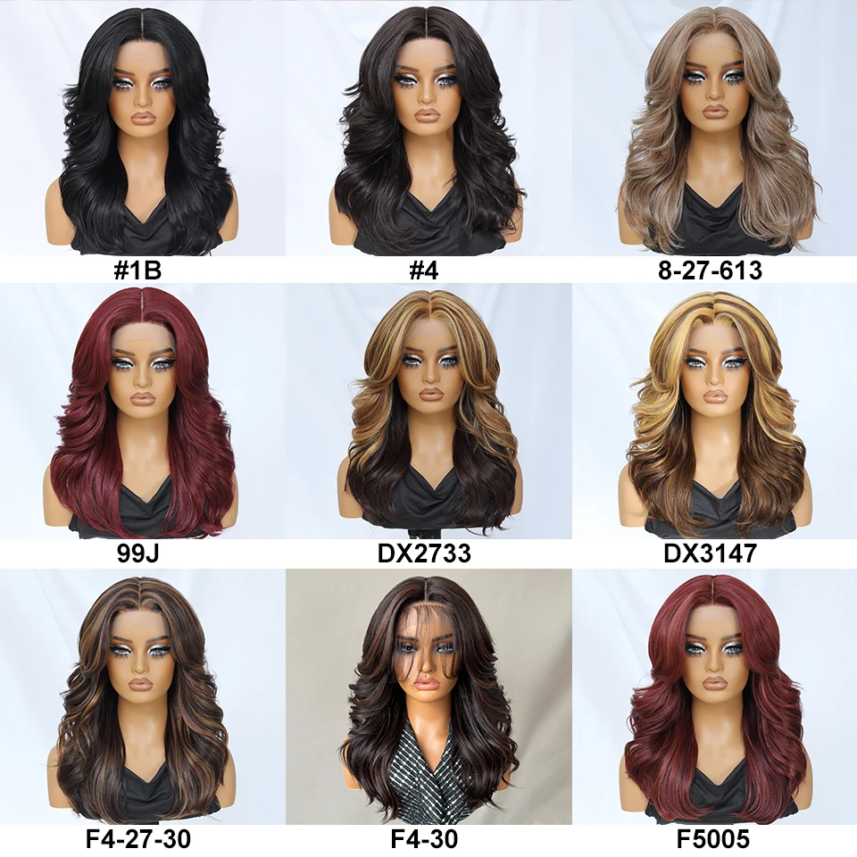 13x5x1T-Part Layered Wigs Lace Wig With Bangs For Women 18 Inch Red Synthetic Lace Front Wig For Daily Use Ombre Brown Afro Wigs