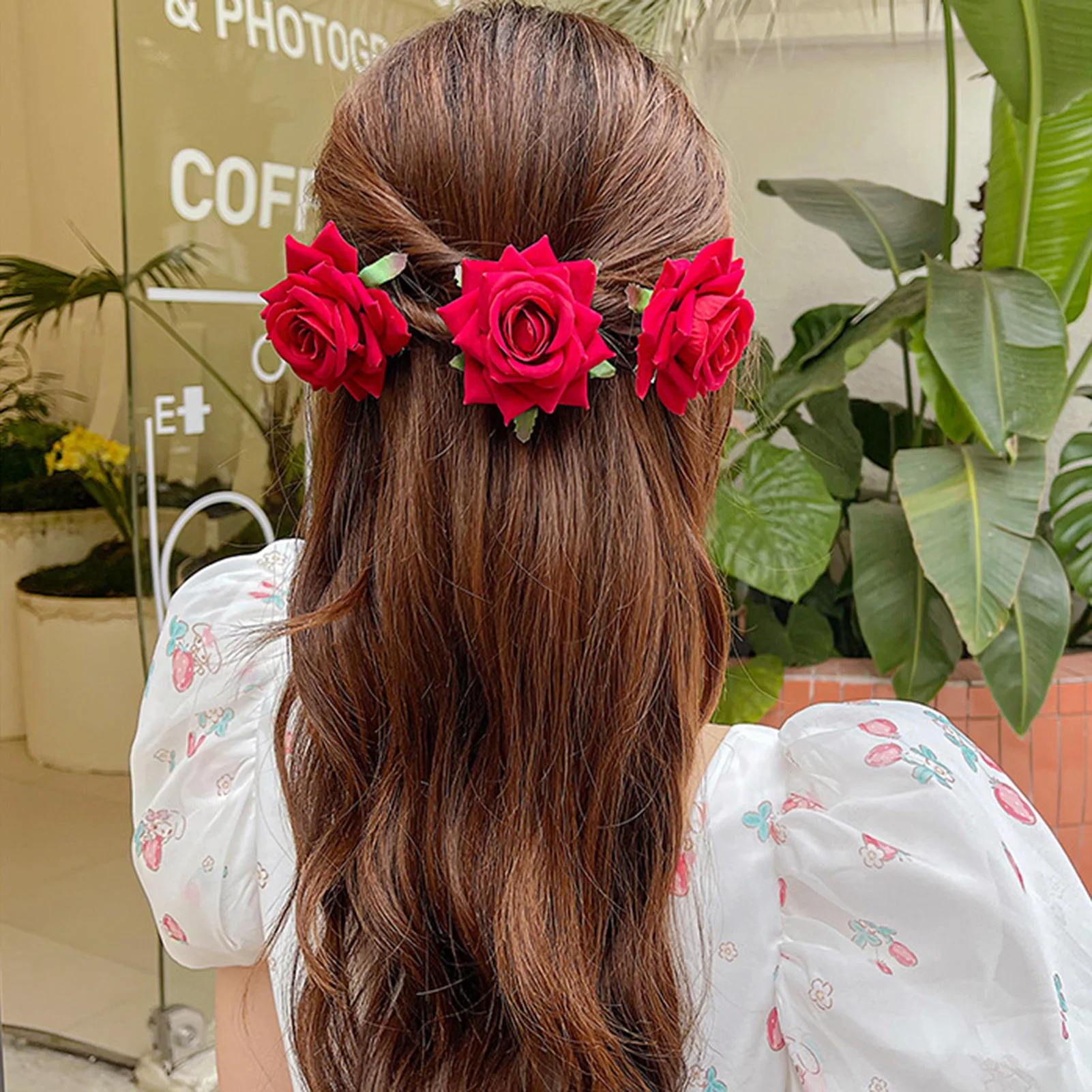 Retro Flower Hairpin Romantic Red Pink Rose Fabric Hairpin Brooch Female Korean Fashion Hairpin Wedding Hair Accessories