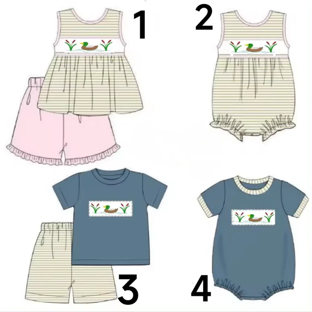 

New product wholesale baby summer clothes boys short-sleeved suit duck print boutique milk silk clothes summer new product